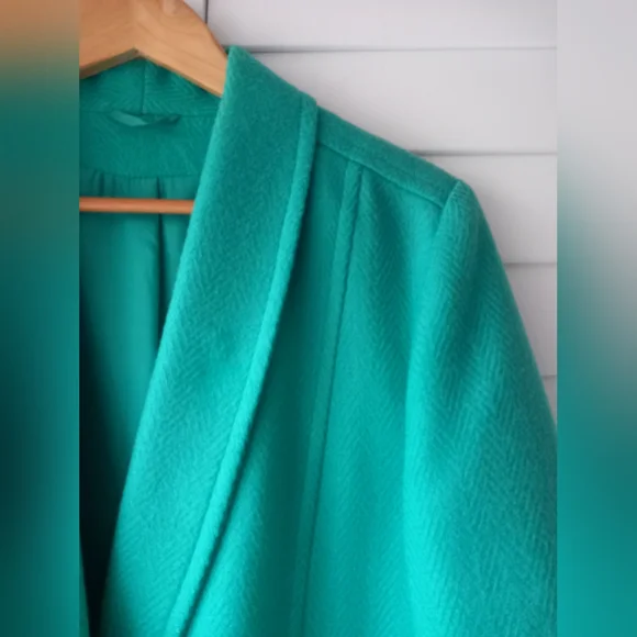 Vintage Canda Pure New Wool Jacket Blazer Jade Green Pockets Size 10 - Picture 3 of 13